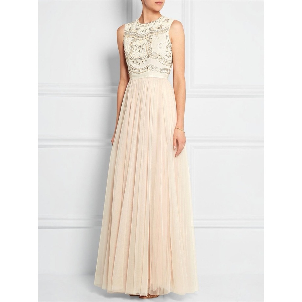NEEDLE & THREAD Sequin Embellished Gown Maxi Dress with Tulle Skirt